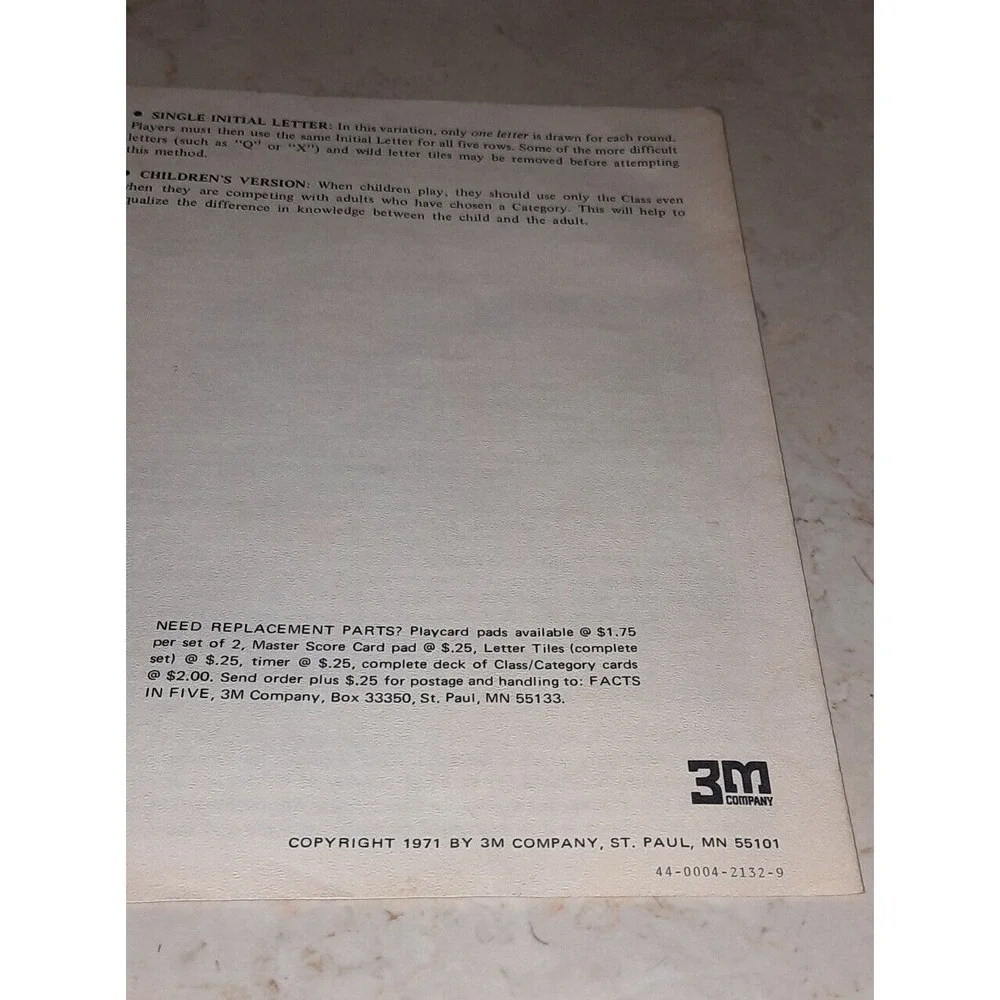 Vintage Facts in Five-Game of Knowledge Replacement Piece - Picture 3 of 3